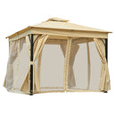 TREXM 10x10 Outdoor Gazebo Tent with Double Roofs, Patio Gazebo with Mosquito Netting and Privacy Screens, Patio Canopy for Shade and Rain for Backyard, Garden, Lawn and Deck (Beige)