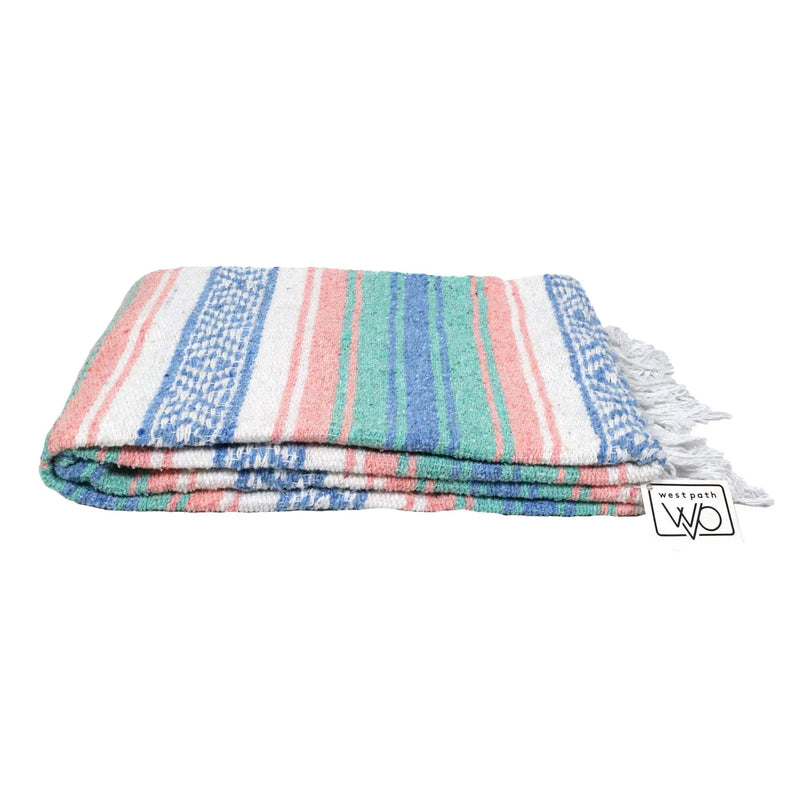 Mint, Blue & Coral Peach Mexican Falsa Blanket