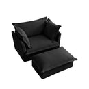 Upholstered Slipcovered Armchair with Ottoman,  Deep Seat Armchair W/ Wide Ottoman for Living Room, Armchair Sets with Large Soft Pillows(Set of 2),Chenille Fabric,Black