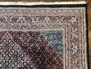 Indo Persian Bidjar Rug 8x11, Herati Mahi Pattern, Red Navy Blue, Handmade Vintage Wool Carpet