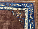 Antique Chinese Wool Rug 9x11, Large Chinese Art Deco Rug, Peking Rug, Brown and Blue, Open Field, Fete Rug
