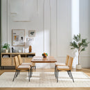 Mid-Century Dining Chairs Set of 2, Accent Linen Fabric Side Chairs with Rattan Backrest Metal Legs Kitchen Chairs for Dining Room Living Room