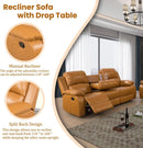 Manual Recliner Sofa Set Ginger Leather With Cup Holder