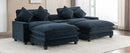 Contemporary Chenille Upholstered Sectional Sofa with Ottomans, USB Ports, Cup Holders & Storage, Blue