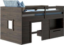 Twin Size Solid Wood Loft Bed With Storage Drawer And Ladder Barnwood Brown