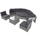 Elegant Patio Furniture Set Outdoor Daybed Rattan Sectional with Cushions and Center Table, Grey, Iron + Rattan