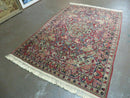 Persian Sarouk Rug 4.6 x 5, Red, Semi Antique, Floral