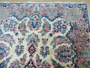Antique Persian Kirman Rug 3.9 x 6.6, Floral Oriental Carpet, Ivory/Cream - Blue - Pink, Hand Knotted Wool Rug, Floral Medallion Rug 4x6