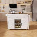 Modern Kitchen Island with Extendable Dining Table & Power Outlet, White MDF, 74.8'