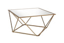 32" Champagne Gold And Mirrored Mirrored And Metal Square Mirrored Coffee Table