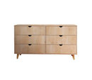 59" Natural Scoop Handle Six Drawer Double Dresser