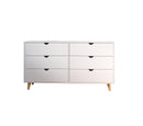 59" White Scoop Handle Six Drawer Double Dresser