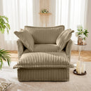 Upholstered Slipcovered Armchair with Ottoman,  Deep Seat Armchair W/ Wide Ottoman for Living Room, Armchair Sets with Large Soft Pillows(Set of 2), Camel Corduroy Fabric