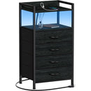 Black Nightstand With LED Lights And Built In Charging