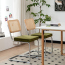 Dining Chairs Set of 2, Velvet Rattan Side Accent Chairs with Chrome Legs, Modern Mid Century Breuer Designed Chairs, Upholstered Dining Living Room Kitchen Chairs (Olive Green-2pcs)