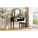 43" Dressing Table Set with Mirrored Drawers and Stool, Tri-fold Mirror, Makeup Vanity Set for Bedroom, Black