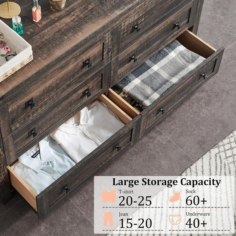 Farmhouse 6 Drawer Dresser for Bedroom, 54 Inch Wide Rustic wood Dress