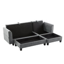 Modern L-Shaped Sectional Sofa with Storage, Movable Ottoman, and Throw Pillows, Grey Chenille, 83'
