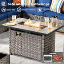 Nine Piece Outdoor Wicker Sofa Set With Fire Pit