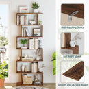 Geometric Bookcase 6 Tier S Shaped Rustic Brown Wood Shelf