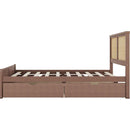 Full Size Wood Storage Platform Bed with 4 Drawers, Rattan Headboard, Espresso