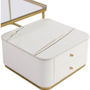 Modern 2 Pieces White Square Nesting Coffee Table with Drawers & Electroplated gold legs in 27.6"