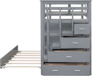 Natural Gray Twin Bunk Bed With Trundle And Stairs