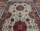 Wonderful Sino Persian Rug 6x10 with Animal Pictorial Motifs, Cream Dark Red Navy Blue, Birds Gazelles, Two Medallions, Top Quality Handmade