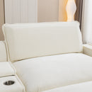 Chenille Upholstered Sectional Sofa with Removable Ottoman, USB Ports, Cup Holders, and Storage, Beige, 111'