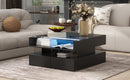 U-Can Lift-Top Coffee Table with 2 Drawers, Modern Square Coffee Table with Glass Top and High-Gloss Finish, Hidden Space and LED Lights for Living Room