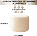 Round Ottoman Foot Rest 17x17x14 White Boucle Fabric