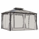 TREXM 10'x12' Hardtop Outdoor Gazebo, Heavy Duty Double Roof Patio Gazebo with Aluminum Frame, Double-Layer Side Walls Mosquito Netting & Privacy Curtains for Patio, Garden, Backyard (Grey)