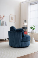 Oversized 360 Degreed Swivel Accent Chair Modern Soft Plush Corduroy Round Barrel Chair for Living Room Bedroom with Pillows, Blue