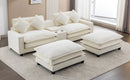 Chenille Upholstered Sectional Sofa with Removable Ottoman, USB Ports, Cup Holders, and Storage, Beige, 111'