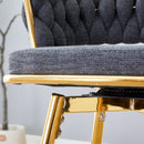Four-piece rotating swivel chair, black cotton and linen soft seat surface, golden metal legs, rust-proof and wear-resistant, suitable for high tables in restaurants/bars