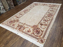 Vintage Ivory Chinese Aubusson Area Rug 6x9, Wool & Silk, Hand-Knotted 120 Line Fine Rug, European Design Carpet, 6 x 9 Master Signature Rug