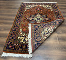 Indo Persian Heriz Rug 4x6, Rust Red Navy Blue and Cream