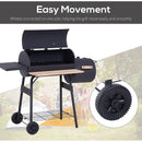 48" Steel Portable Backyard Charcoal BBQ Grill and Offset Smoker Combo with Wheels