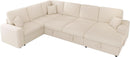 130 Inch Beige Corduroy Sectional Sofa Bed Storage Compartment