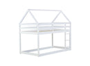 Twin over Twin Rubber Wood Floor Bunk Bed, with ladder,Guardrails,House-Shaped-Bunk Bed,White