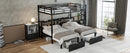 Full XL Over Twin & Twin Triple Bunk Bed with Drawers, Multi-functional Metal Frame Bed, Bed Head with Shelving & USB, Black