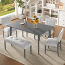 6PCs Dining Room Table Set, Rustic Farmhouse Dining Room Rectangular Table with 4 Upholstered Chairs and Bench, Solid Wood Kitchen Dining Table Set for 6 Persons