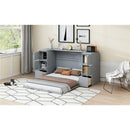 Full Size Murphy Bed with Drawers, Cabinets and USB Ports,Gray