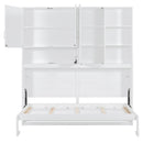 Twin Size Wall Murphy Bed with Top Cabinet, Shelves ,Space Saving Foldable Bed with Light & USB,White
