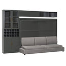 Queen Size Murphy Bed Wall Bed with Sofa , Shelves USB & Light ,Gray