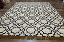 Indian Kilim Rug 8x10, Oat and Navy Blue, Dhurrie Carpet, Handmade, Wool