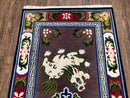 Chinese Art Deco Rug 3 x 5.5 with Animal Pictorials, Vintage Chinese Peking Wool Area Rug, Dark Puce Maroon Ivory, Hand Knotted Soft Carpet