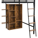 Full Size Metal Loft bed with Built-in Desk, Wardrobeand Shelves, Black(ETA:1.23)