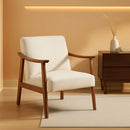 Mid Century Ivory Accent Chair With Wood Legs Boucle Upholstery