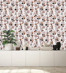 White Wallpaper with Light Pink Flowers